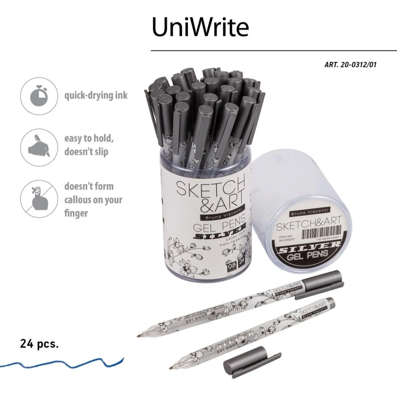 Ручка гелевая SKETCH&ARTUniWrite.SILVER 0,8мм СЕРЕБРЯНАЯ 20-0312/01