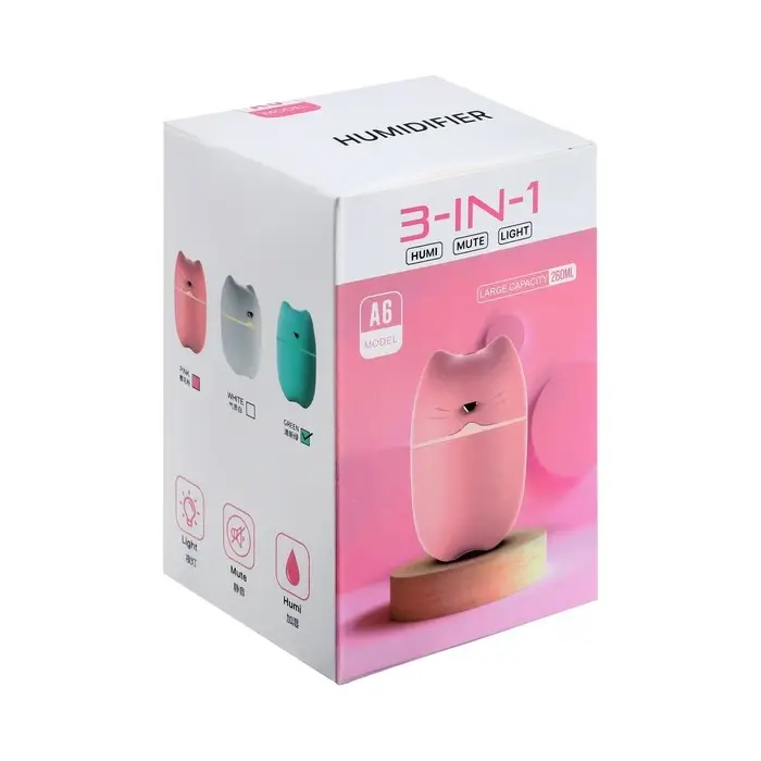 Увлажнитель HM-17 "Ушки", ультразвуковой, 0.26 л, 2 Вт, подсветка, USB ( в комп-те)