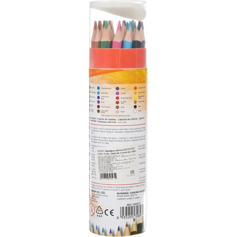 Карандаши цветные Deli EC00327 ColoRun 3-гран. 24цв/наб точилка карт.тубус