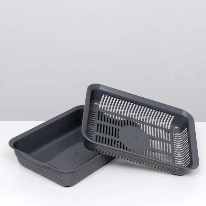 Туалет для кошек, 35.5&times;26&times;7 с, с сеткой, пластик, серый