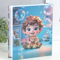 Фотоальбом на 80 фото 10х15 см "Мальчик в клетчатой рубашке с мишкой" в коробке 5х19х22,8 см   10962