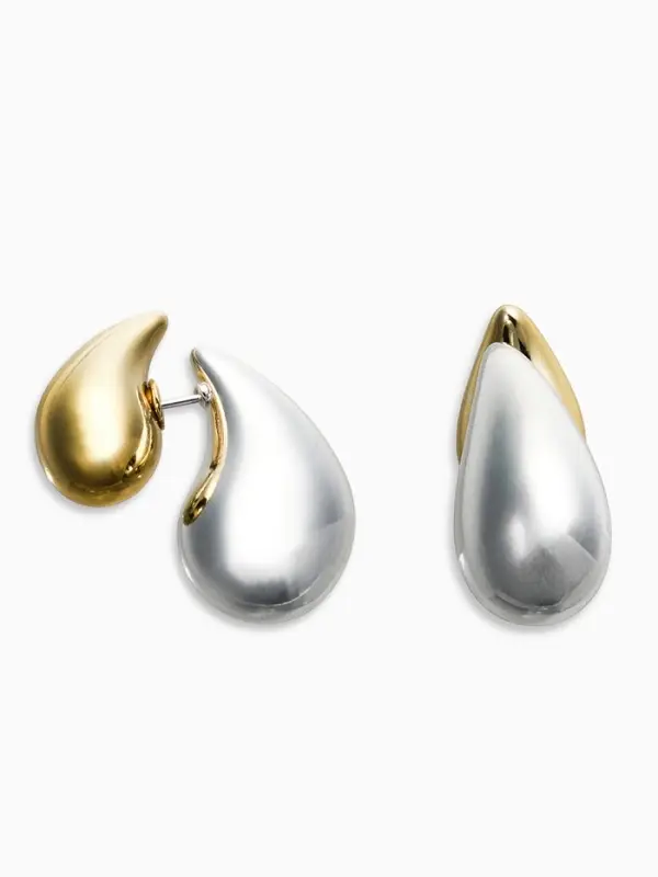 Серьги Серьги "Капли Бо" двойные, цвет золотисто-серебристый