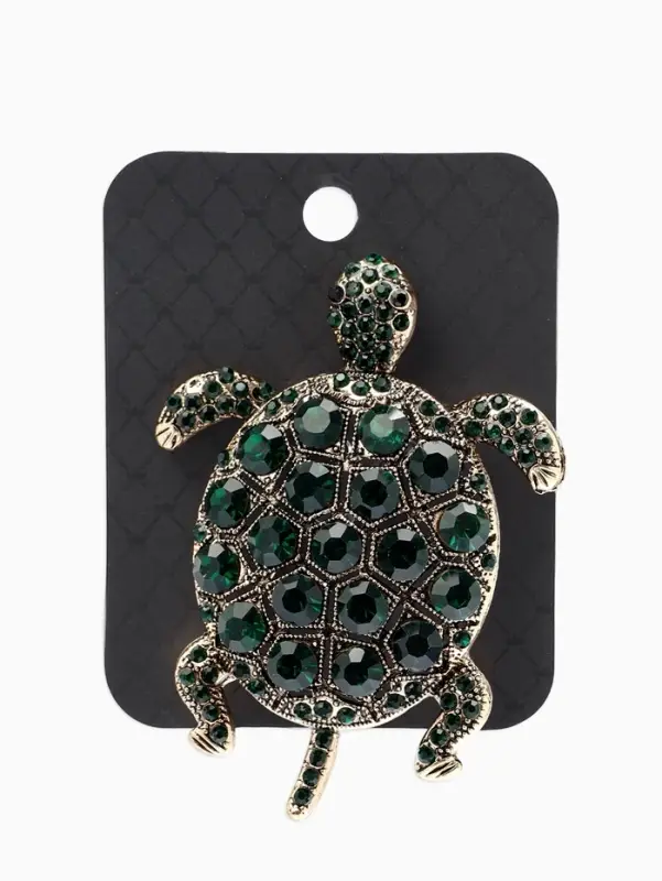 Брошь &laquo;Черепаха с хвостиком&raquo;, цвет изумруд в чернёном золоте