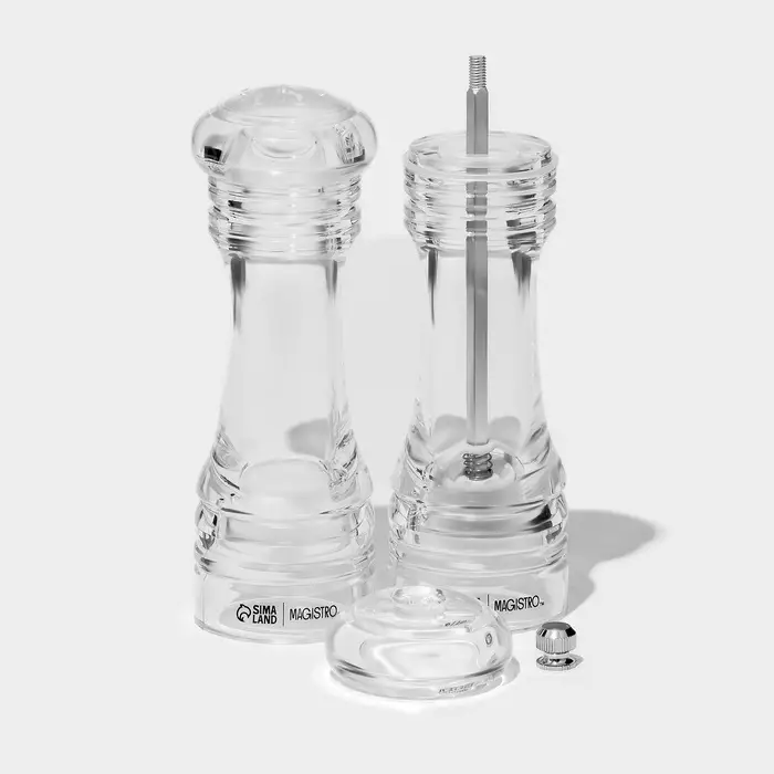 Набор для специй Magistro Glace. 2 предмета: мельница, солонка, 16.5 см, акрил, прозрачный