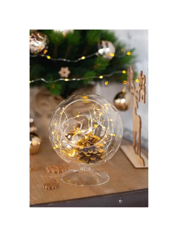 Гирлянда &laquo;Нить&raquo; 5 м роса, IP20, серебристая нить, 50 LED, батарейки CR2032&times;2 (в комплекте), свечение тёплое белое