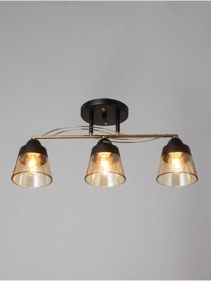 Люстра потолочная BayerLux &laquo;Кансе&raquo;, 3хЕ27, 40 Вт, черно-золотой, 50&times;15&times;23 см