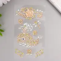 Наклейка стразы пластик "Китёнок и роза" МИКС 19х8,5 см