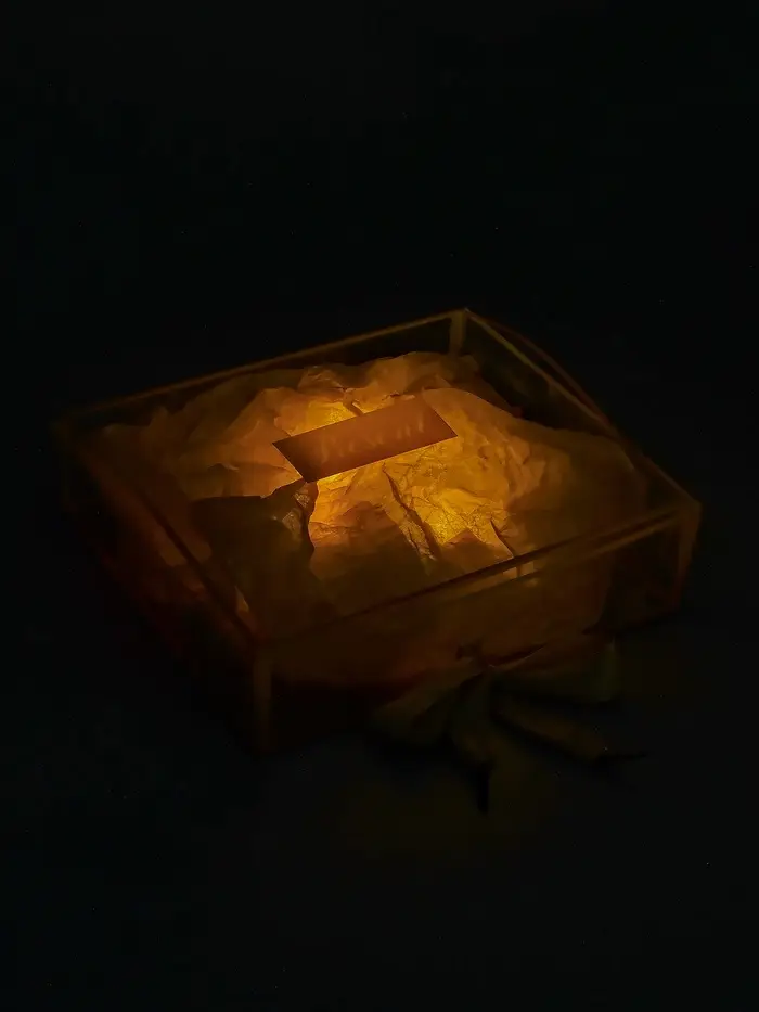 Коробка подарочная пластиковая с тишью и гирляндой Present, 20&times;18&times;5 см