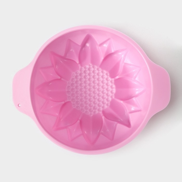 Форма для выпечки Доляна &laquo;Подсолнух&raquo;, силикон, 15,3&times;13 см, с ручками, цвет розовый