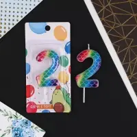 Свеча для торта, цифра «2», разноцветная, 5,5 х 8 см.