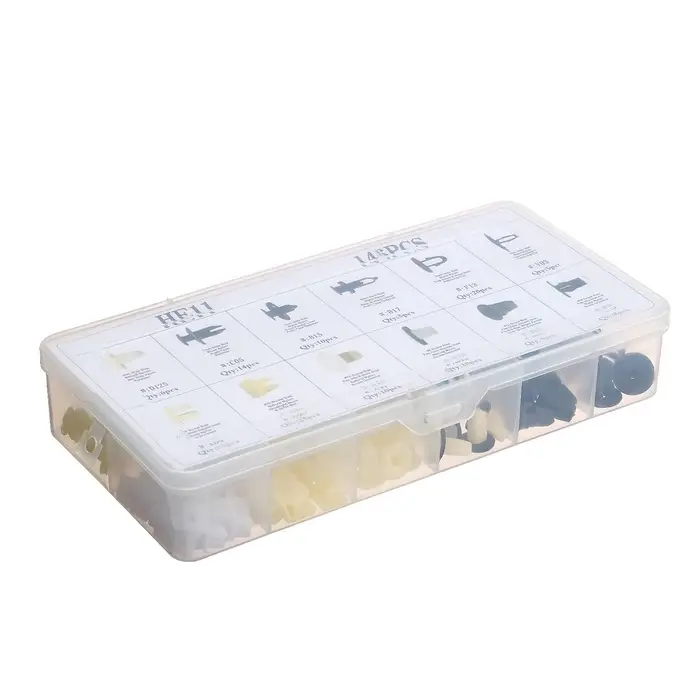 Клипсы и пистоны крепежные, 12 видов, набор 146 шт.