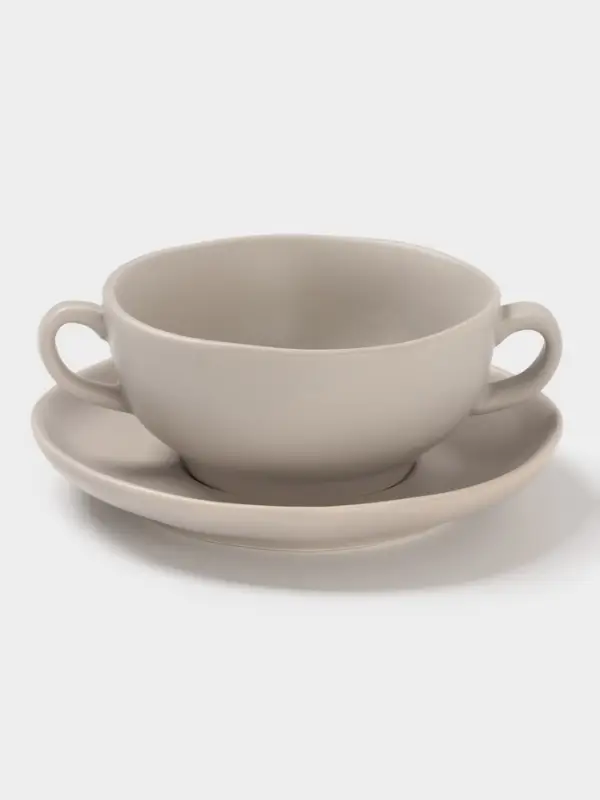 Бульонница с блюдцем Magistro Potter, 255 мл, фарфор, светло-серая