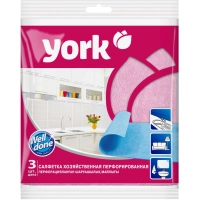 Салфетки хозяйственные YORK 34х35см вискоза перфор в ассорт 3шт/уп_020030