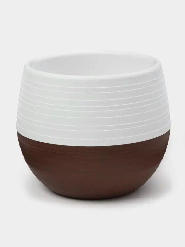 Горшок для цветов &laquo;Япония&raquo;, 1.2 л, d=16 см, h=14 см, пластиковый, бело-коричневый
