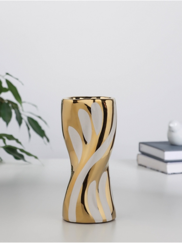 Ваза керамика настольная Ваза керамика настольная "Имоджен" 18х7 см, золотисто-белый