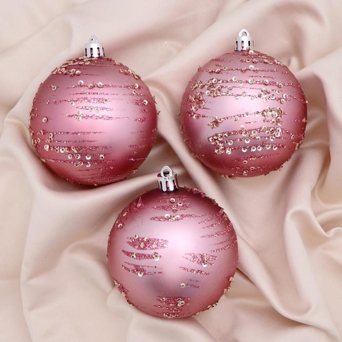 Набор шаров пластик d-8 см, 3 шт Набор шаров пластик d-8 см, 3 шт "Джейн пайетки" розовый