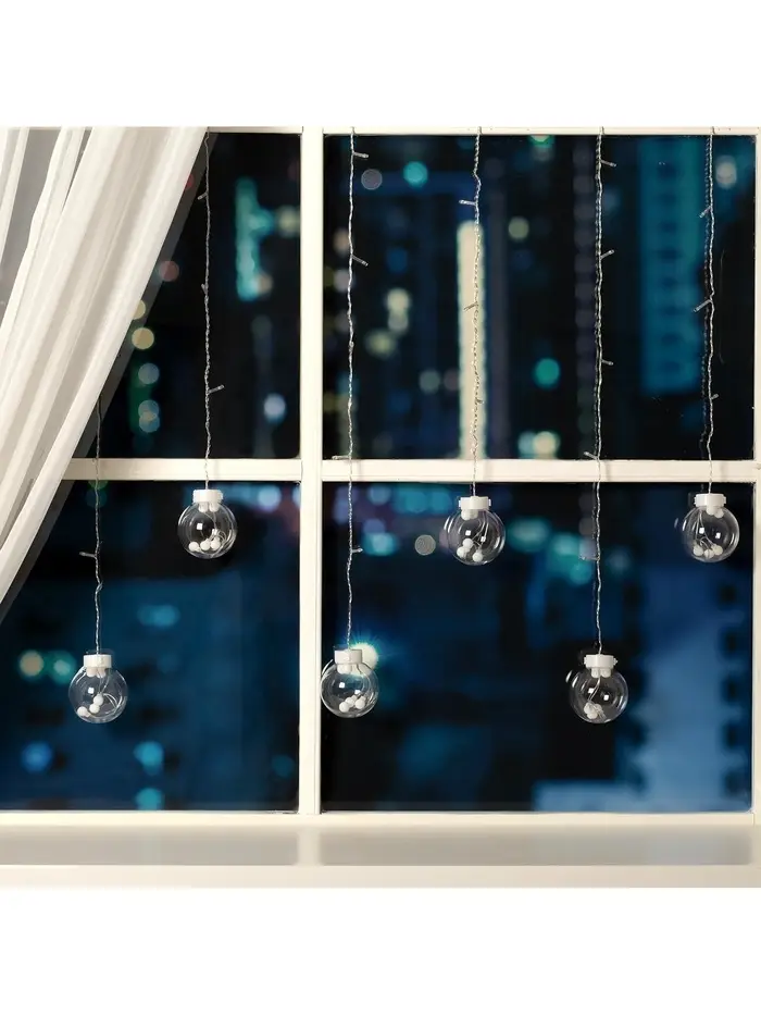 Гирлянда &laquo;Бахрома&raquo; 2.4&times;0.7 м с насадками &laquo;Шарики&raquo;, IP20, прозрачная нить, 108 LED, свечение мульти, 8 режимов, 220 В