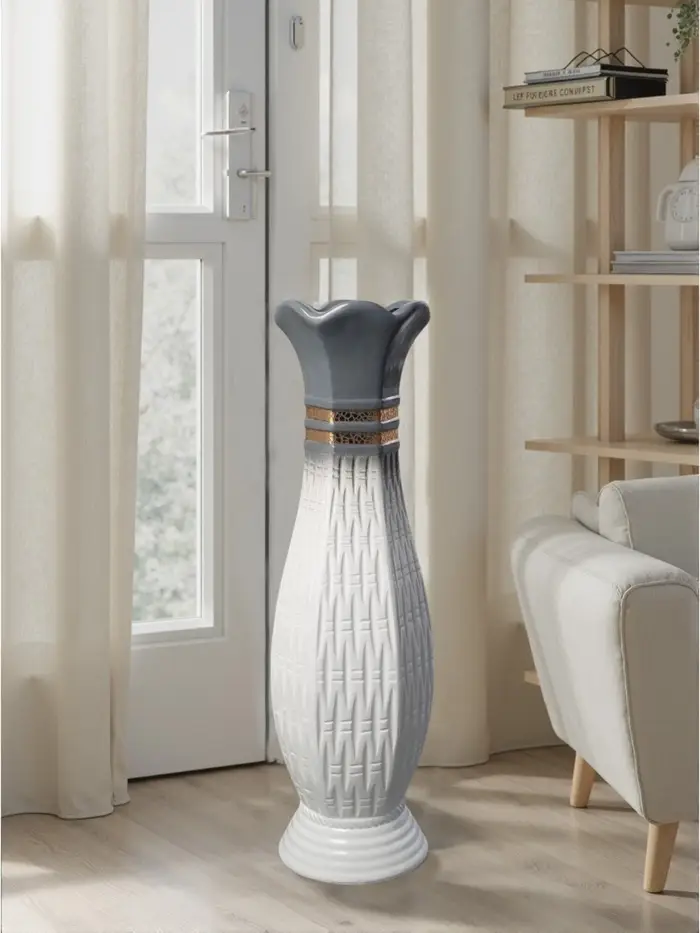 Ваза напольная &laquo;Иниго&raquo;, геометрия, 59&times;16 см, керамика, бело-серая