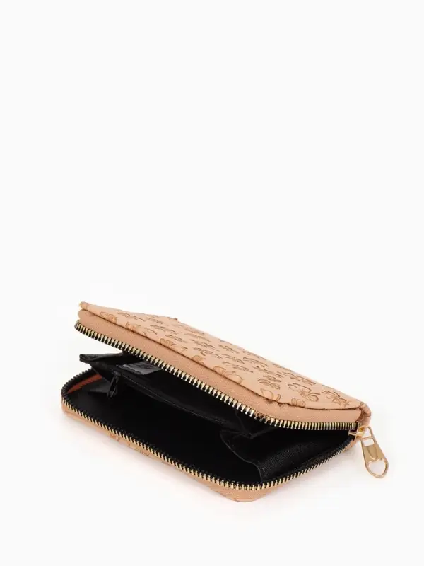 Кошелёк на молнии, 13&times;2&times;9 см, с принтом, бежевый