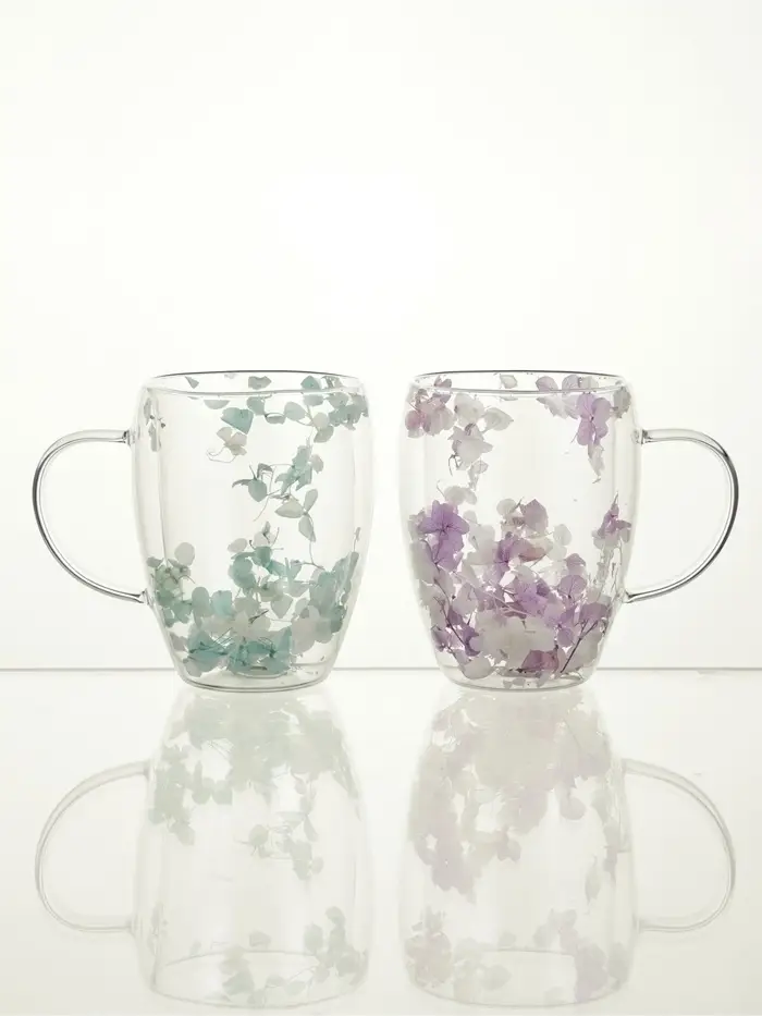 Набор кружек с двойными стенками &laquo;Сухоцвет&raquo;, 350 мл, 2 шт., стекло, прозрачный