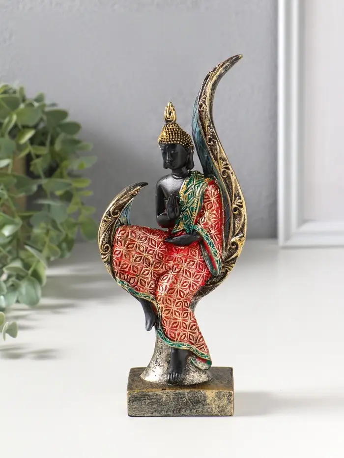 Сувенир полистоун "Будда в ярком одеянии на листе" 4х8,2х19,5 см