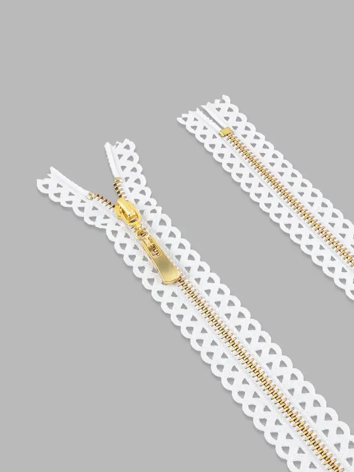 Молния металлическая, №3, неразъёмная, замок автомат, 60 см, декоративная, белая