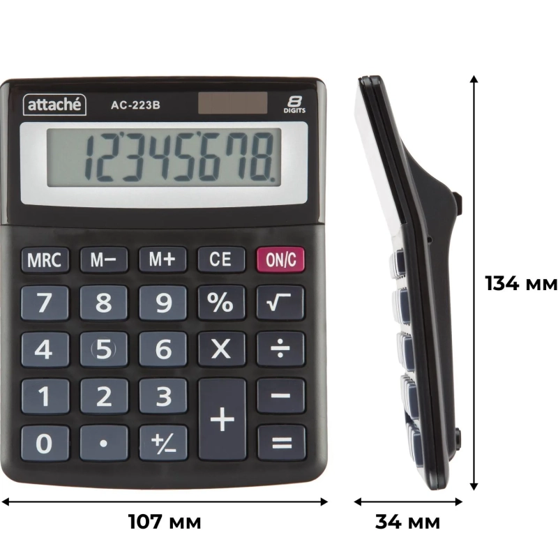 Калькулятор настольный КОМП Attache, AС-223B,8р,дв. пит, черн,134x107x34