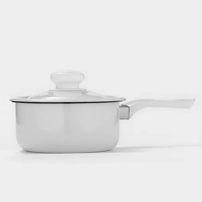 Ковш эмалированный, 600 мл, с крышкой, без деколи, белый