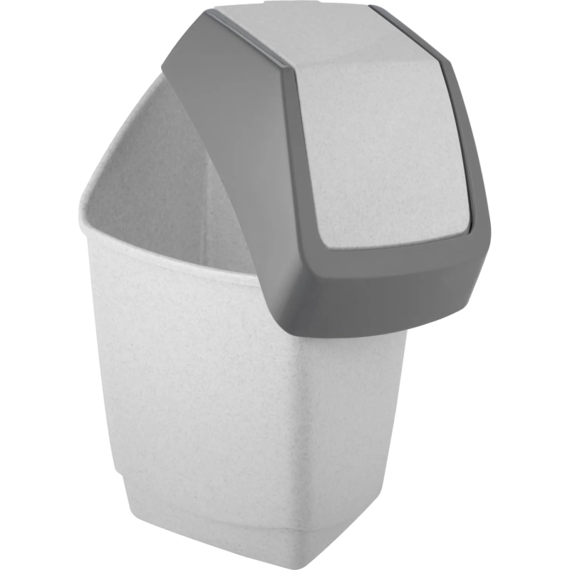 Ведро мусорное пластик 15л прям сер с черн крышк-маят мрамор 260х460х250мм