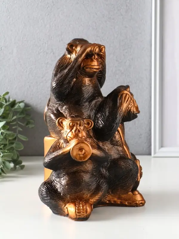 Копилка для денег &laquo;Обезьяны: всё слышу, всё вижу, всё скажу&raquo;, гипс под бронзу, 28&times;21.5&times;16 см