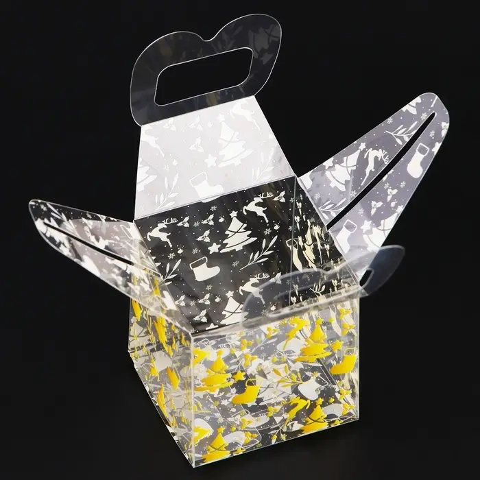 Коробка подарочная новогодняя складная ПВХ «Ёлочки» 5×5×5 см Коробка подарочная новогодняя складная ПВХ «Ёлочки» 5×5×5 см