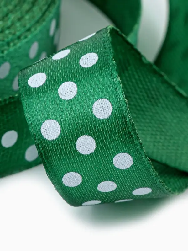 Лента атласная &laquo;Горох&raquo;, 15 мм &times; 23&plusmn;1 м, тёмно-зелёная №049