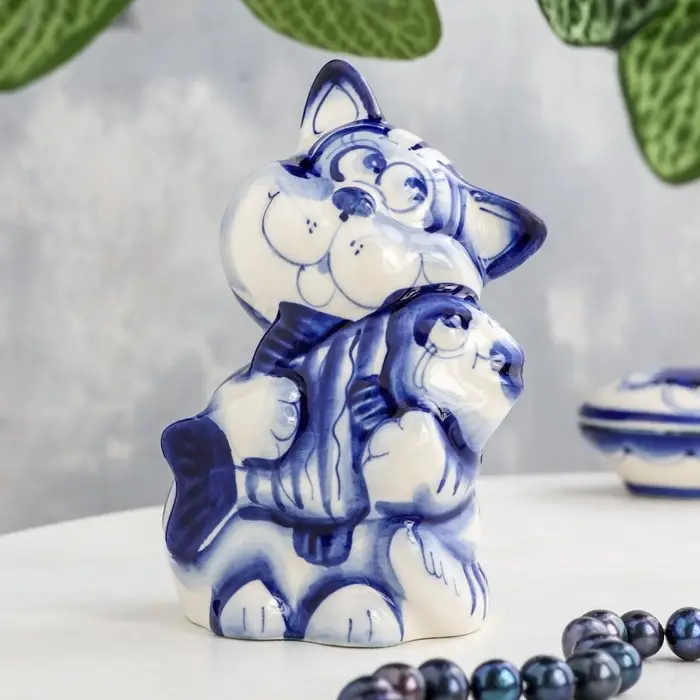 Фигурка фарфор гжель &laquo;Кот рыбак&raquo;