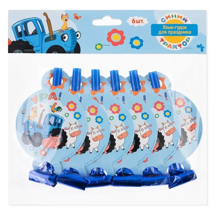 Карнавальные язычки гудки "Синий трактор". Веселое путешествие" 11 см, 6 шт.