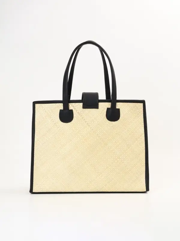 Сумка плетёная на застёжке из пандана, 41&times;16&times;50 см, бежево-чёрная