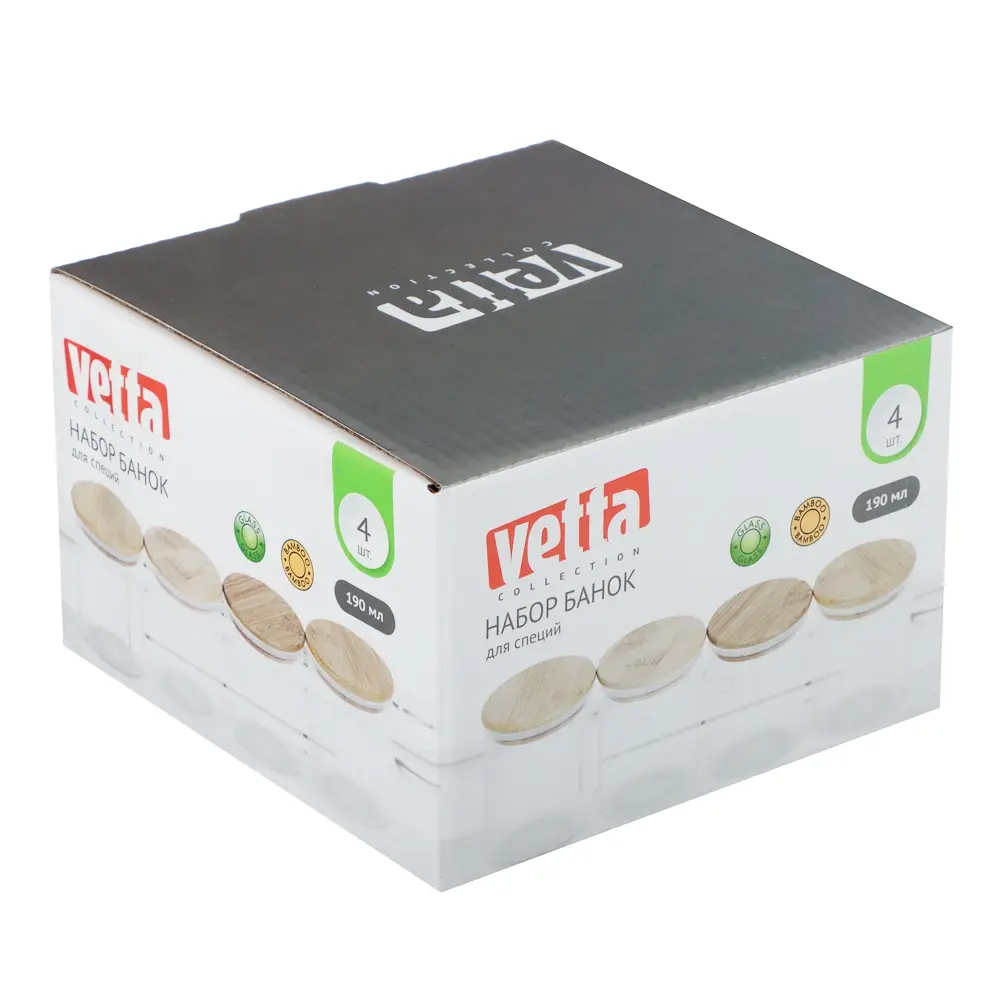 VETTA ЭКО Набор банок для специй, 4шт., 190мл,стекло, бамбук