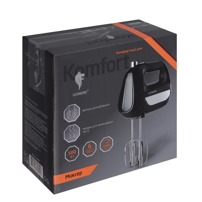 Миксер Leonord LE-1739, ручной, 500 Вт, 6 скоростей, режим  Миксер Leonord LE-1739, ручной, 500 Вт, 6 скоростей, режим "турбо", чёрный