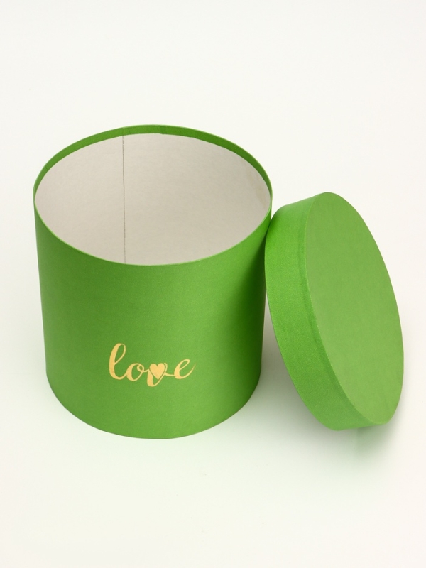 Коробка круглая, с тиснением"Love"салатовая, 21,5*21,5*21см