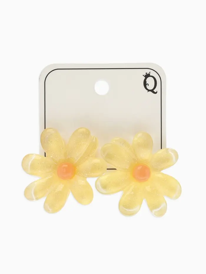 Серьги пластик "Цветочек летний" с блёсткой, цвет жёлтый