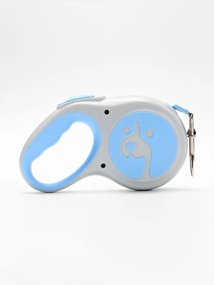 Рулетка - поводок для собак, лента 5 м, голубая, серая