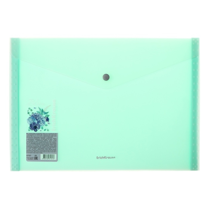 Папка-конверт на кнопке А4, 550 мкм, ErichKrause Matt Pastel Bloom, 4 отделения, с расширением, прозрачная, тиснение  Папка-конверт на кнопке А4, 550 мкм, ErichKrause Matt Pastel Bloom, 4 отделения, с расширением, прозрачная, тиснение "песок", МИКС