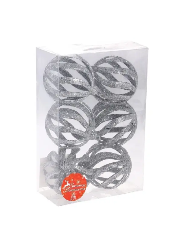 Ёлочные игрушки &laquo;Селин&raquo;, шары новогодние, d=8 см, набор 6 шт., серебро