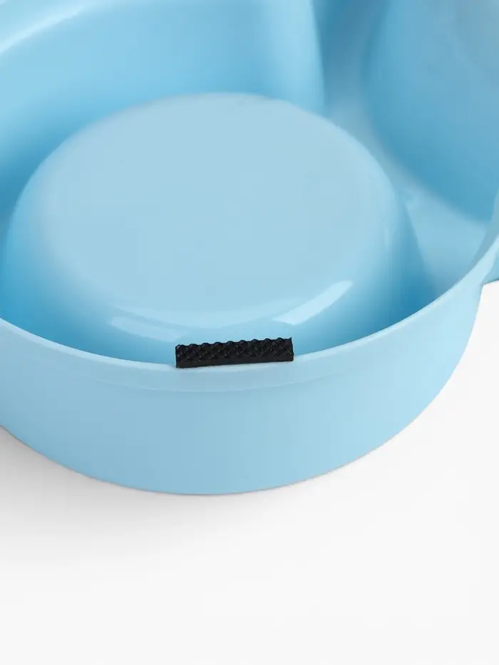 Миска двойная, 28&times;17.3&times;5 см, на пластиковом основании, металл, голубая