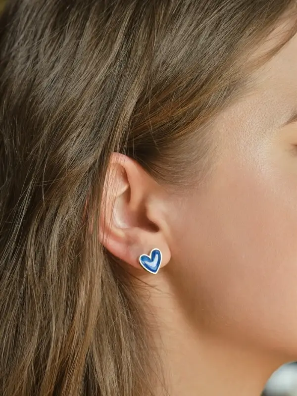 Серьги с эмалью &laquo;Сердце&raquo;, мультик, синие в золоте