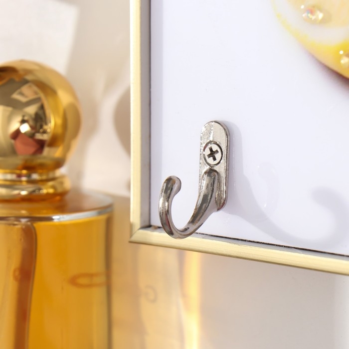 Ключница пластик, МДФ 3 крючка Ключница пластик, МДФ 3 крючка "Лимонная свежесть" стразы, золото 18,5х1,8х23,5 см