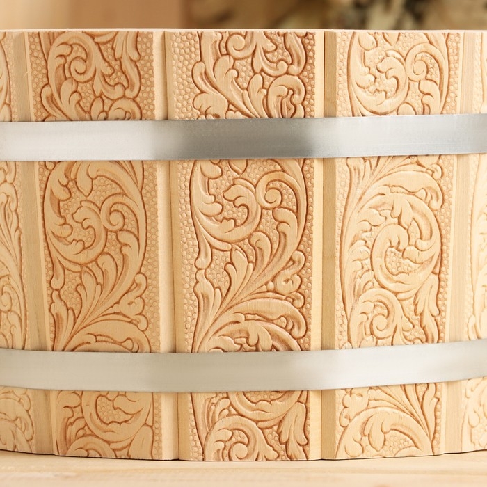 Шайка-ушат, бадья из липы, 5 л, нержавеющий обруч, Шайка-ушат, бадья из липы, 5 л, нержавеющий обруч, "Русские Узоры", "Добропаровъ"