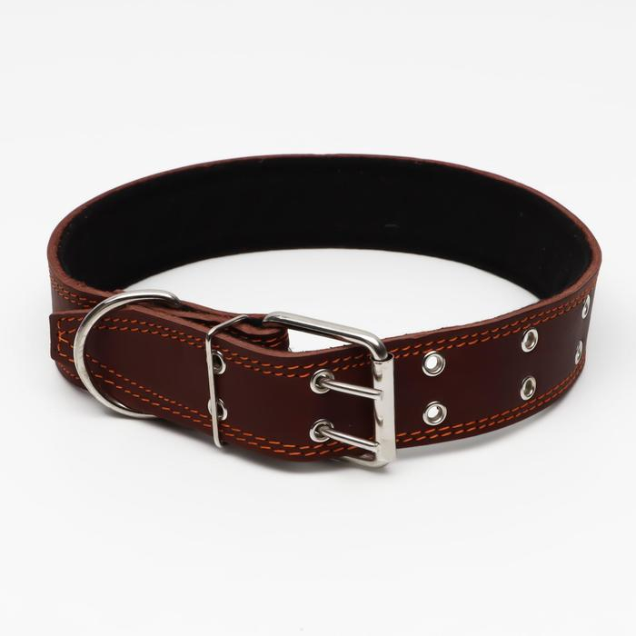 Ошейник кожаный на синтепоне, 82 х 4.5 см, ОШ 50-70 см, коричневый Ошейник кожаный на синтепоне, 82 х 4.5 см, ОШ 50-70 см, коричневый