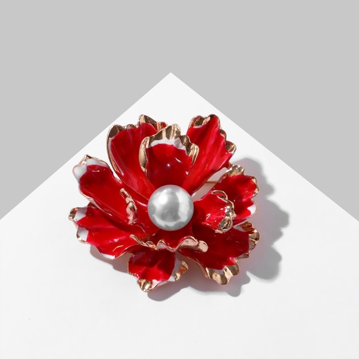 Брошь «Цветок» морской, цвет красно-белый в золоте Брошь «Цветок» морской, цвет красно-белый в золоте