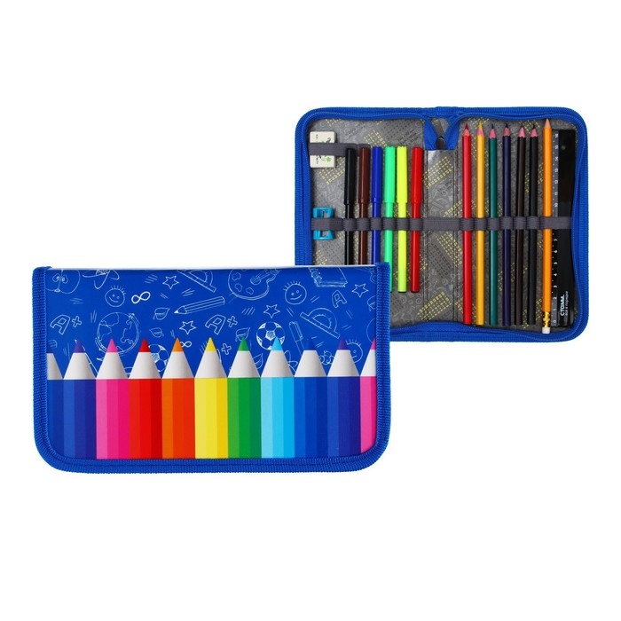 Пенал 1 секция, 115 х 205 мм, с наполнением 16 предметов, Calligrata Пенал 1 секция, 115 х 205 мм, с наполнением 16 предметов, Calligrata "Карандаши" ламинированный картон, 30П26/set