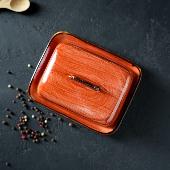 Маслёнка керамическая «Сапфир», 16×12,5×7 см, цвет оранжевый Маслёнка керамическая «Сапфир», 16×12,5×7 см, цвет оранжевый